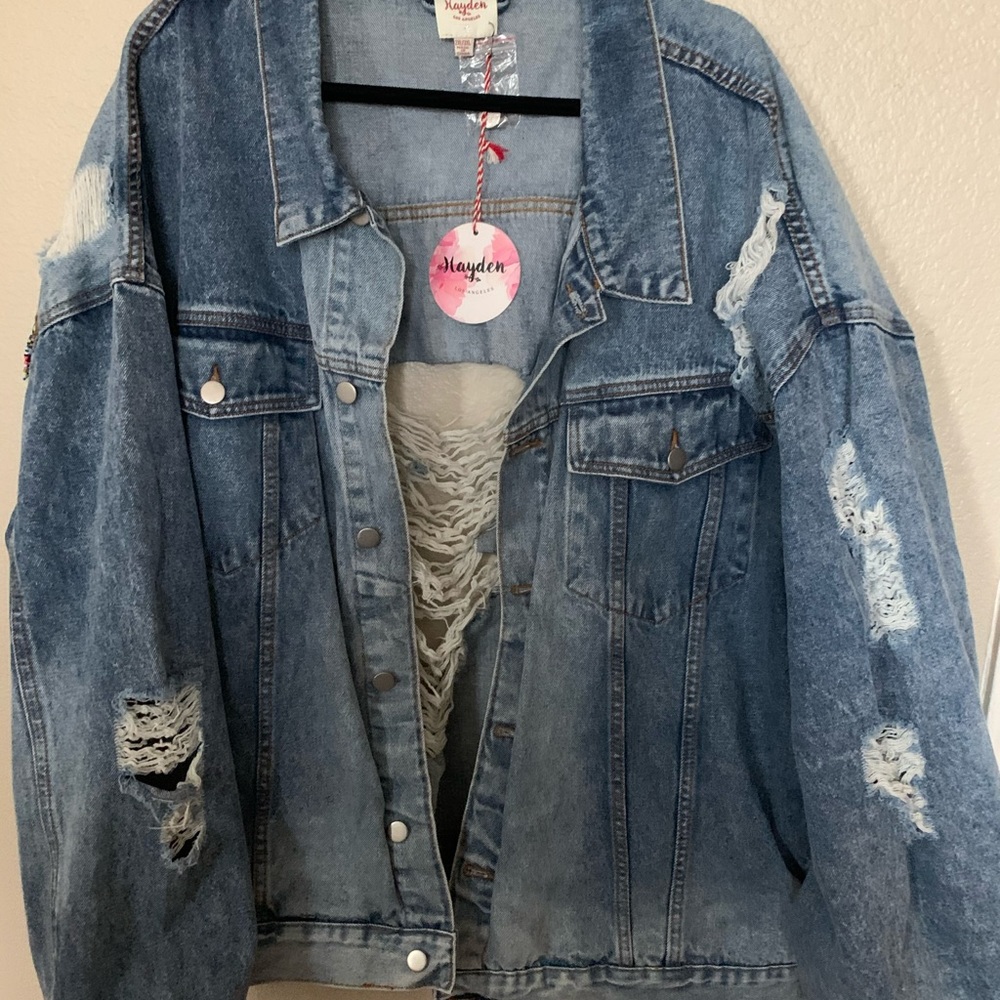 Boutique Distressed Denim Jacket, Size 2XL/3XL